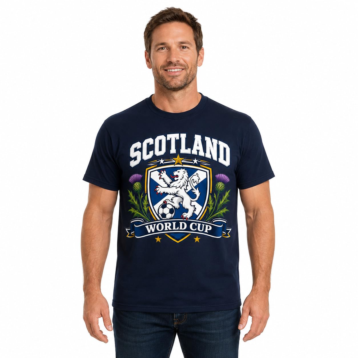 Men's Scotland Saltire Thistle World Cup T-Shirt 2026 Scottish Football Fan T-Shirt Black Navy Military Green - Galaxy Tees