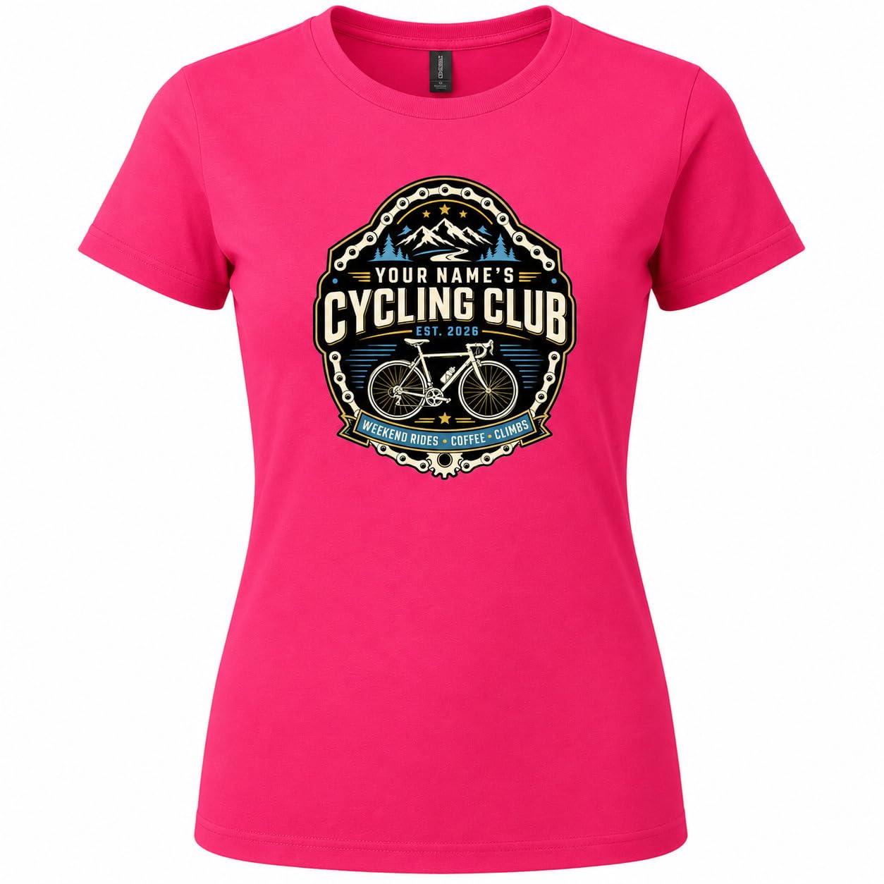 Women’s Personalised Cycling Club T-Shirt, Custom Name & Year Bike Rider T-Shirt, Cycling Gift for Women, Road Bicycle - Galaxy Tees