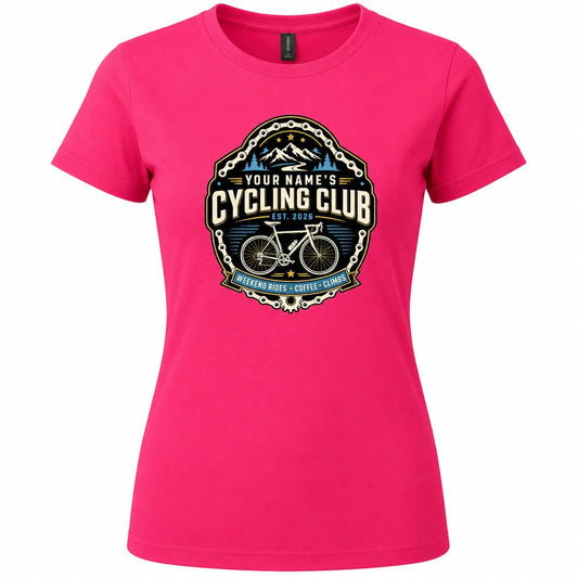 Women’s Personalised Cycling Club T-Shirt, Custom Name & Year Bike Rider T-Shirt, Cycling Gift for Women, Road Bicycle - Galaxy Tees