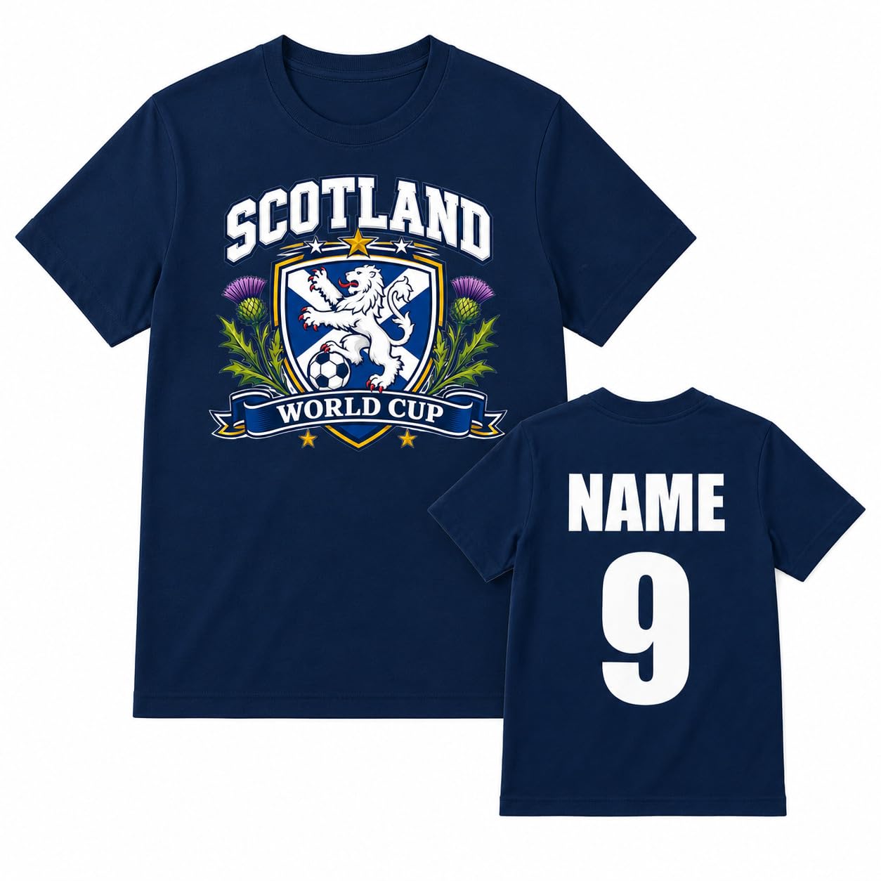 Personalised Men's Scotland Saltire Thistle World Cup T-Shirt Custom Name Number Football Fan T-Shirt Gift - Galaxy Tees
