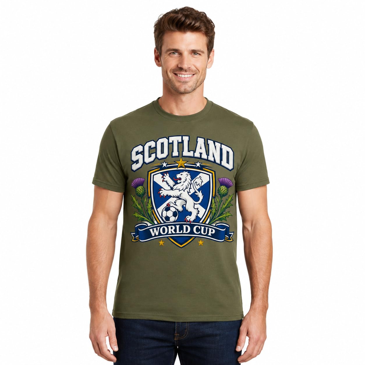 Men's Scotland Saltire Thistle World Cup T-Shirt 2026 Scottish Football Fan T-Shirt Black Navy Military Green - Galaxy Tees