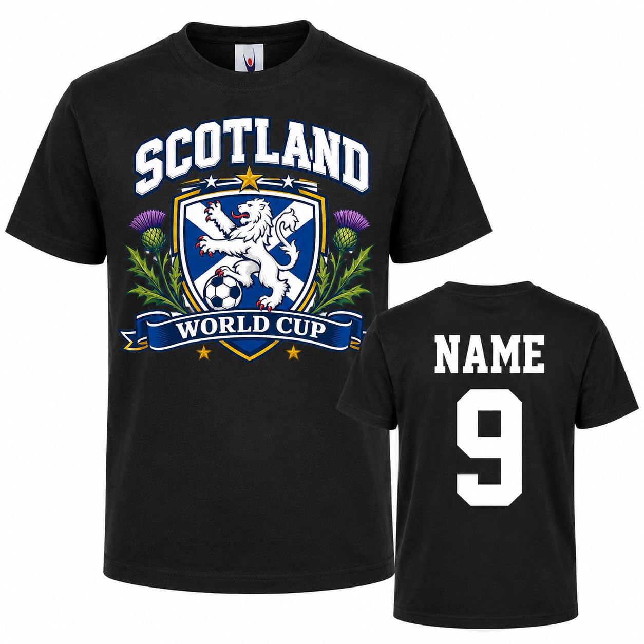 Kids Personalised Scotland Saltire Thistle World Cup T-Shirt Custom Name Number Boys Girls Football Fan T-Shirt Gift - Galaxy Tees