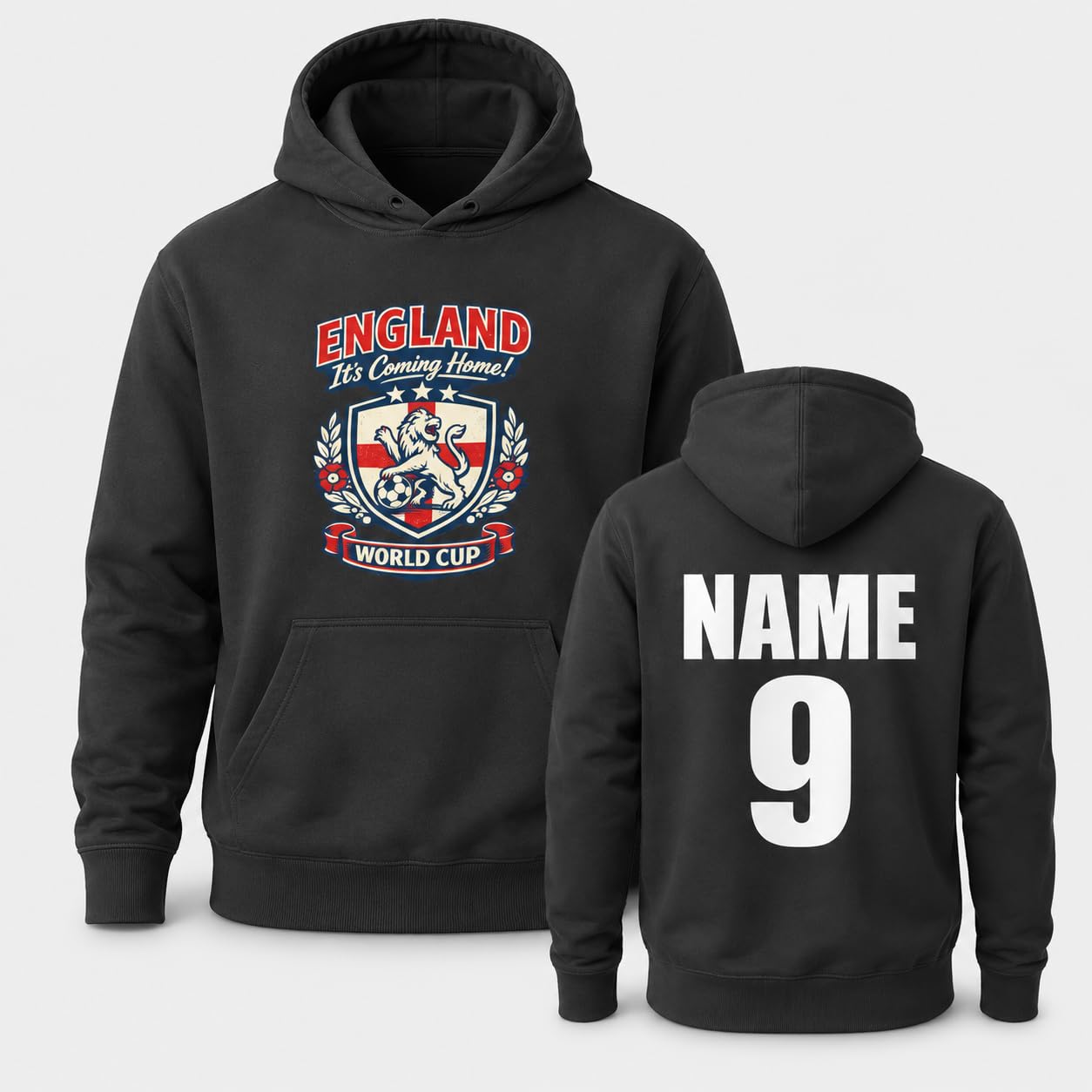Personalised Galaxy Tees Kids England World Cup Hoodie, Custom Name & Number Back Print, Children’s Football Fan Pullover Top Gift - Galaxy Tees