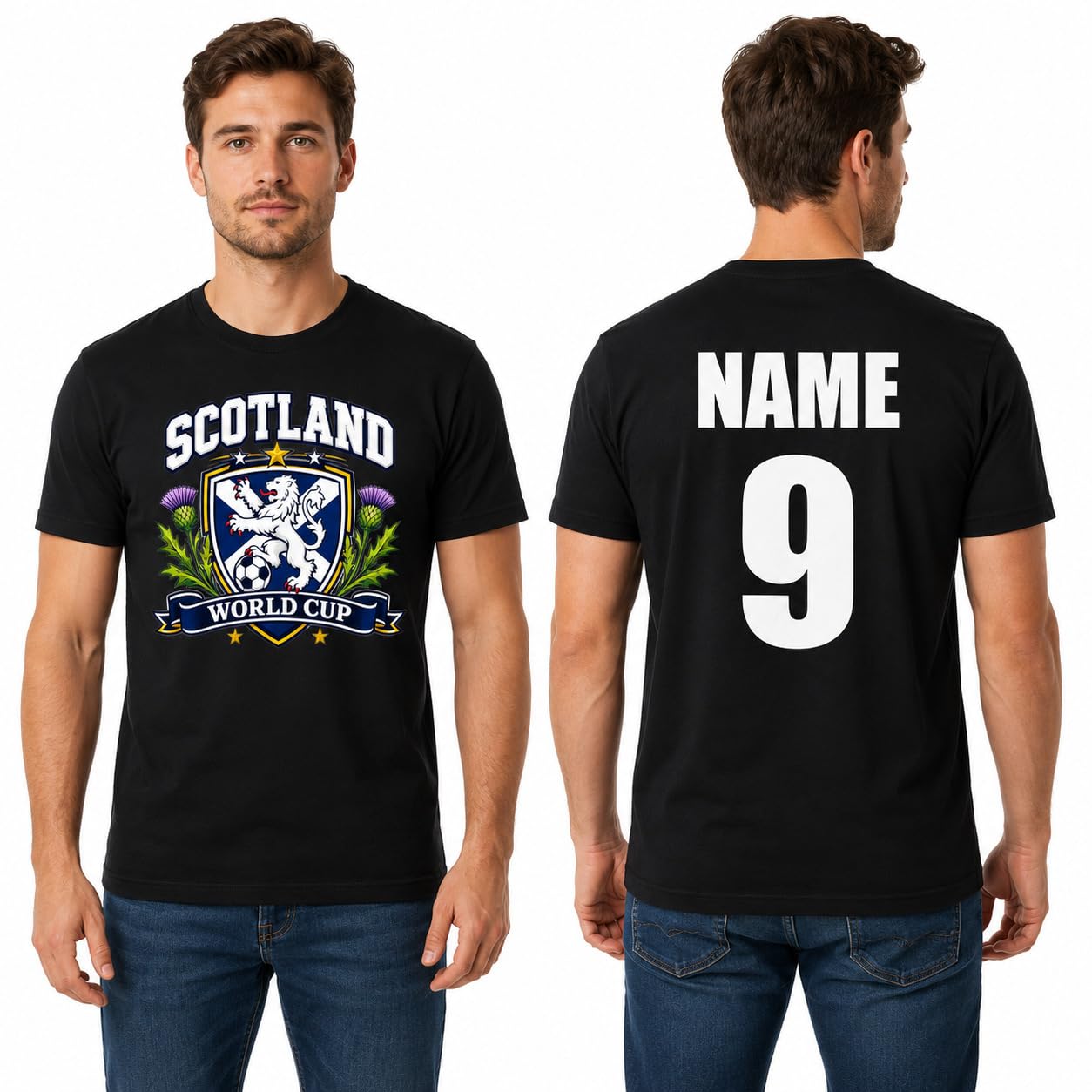 Personalised Men's Scotland Saltire Thistle World Cup T-Shirt Custom Name Number Football Fan T-Shirt Gift - Galaxy Tees