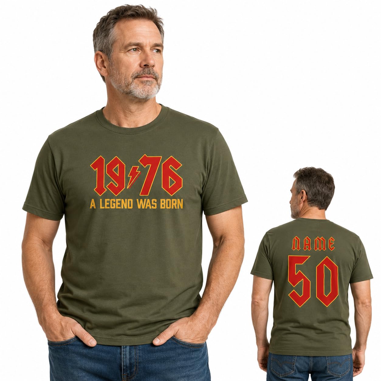 Personalised 50th Birthday T-Shirt 2026 Vintage 1976 Rock Style Custom Name Back Print Men's Birthday Gift T-Shirt - Galaxy Tees