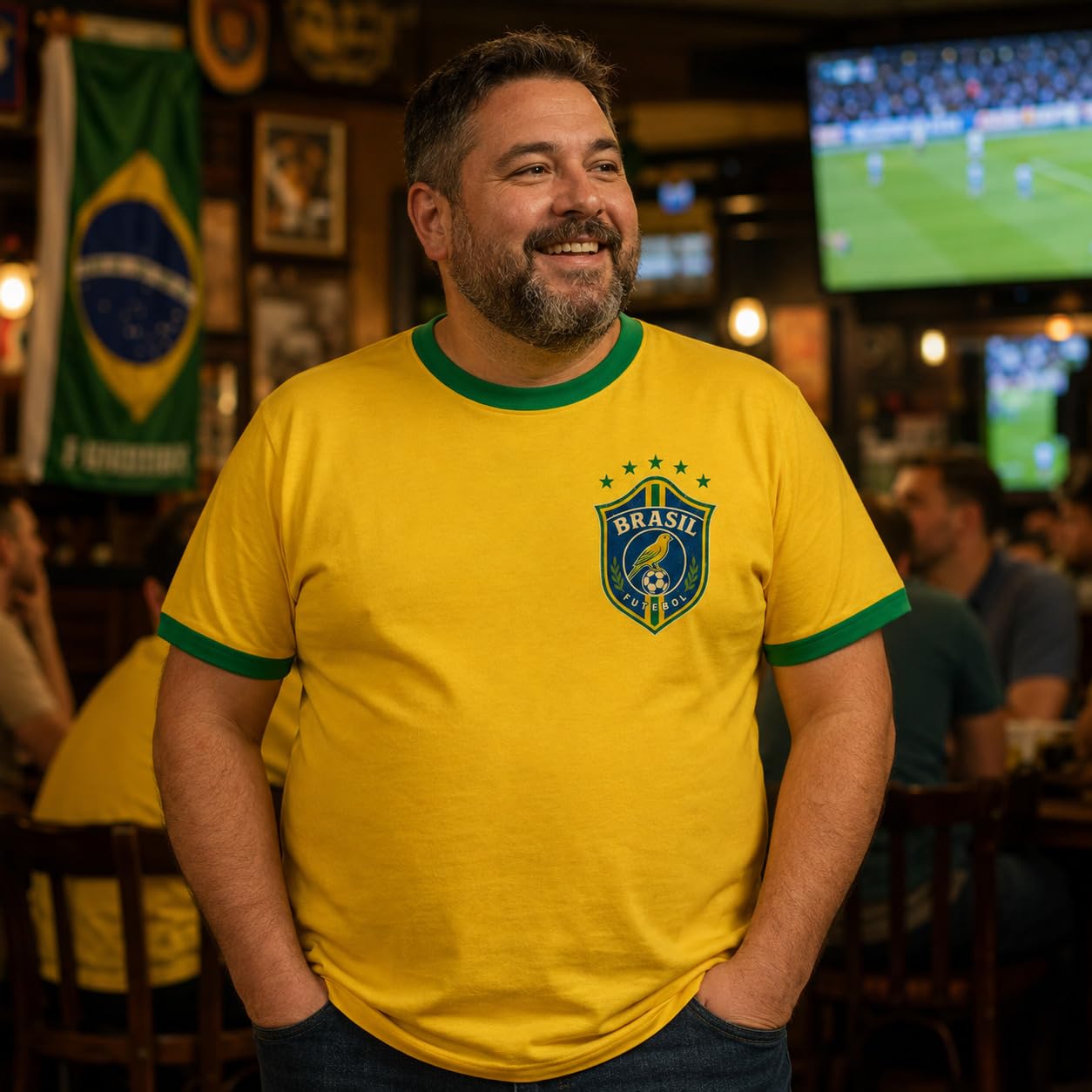 Galaxy Tees Retro Brazil Ringer T-Shirt Country Colour Contrast Tee - Galaxy Tees