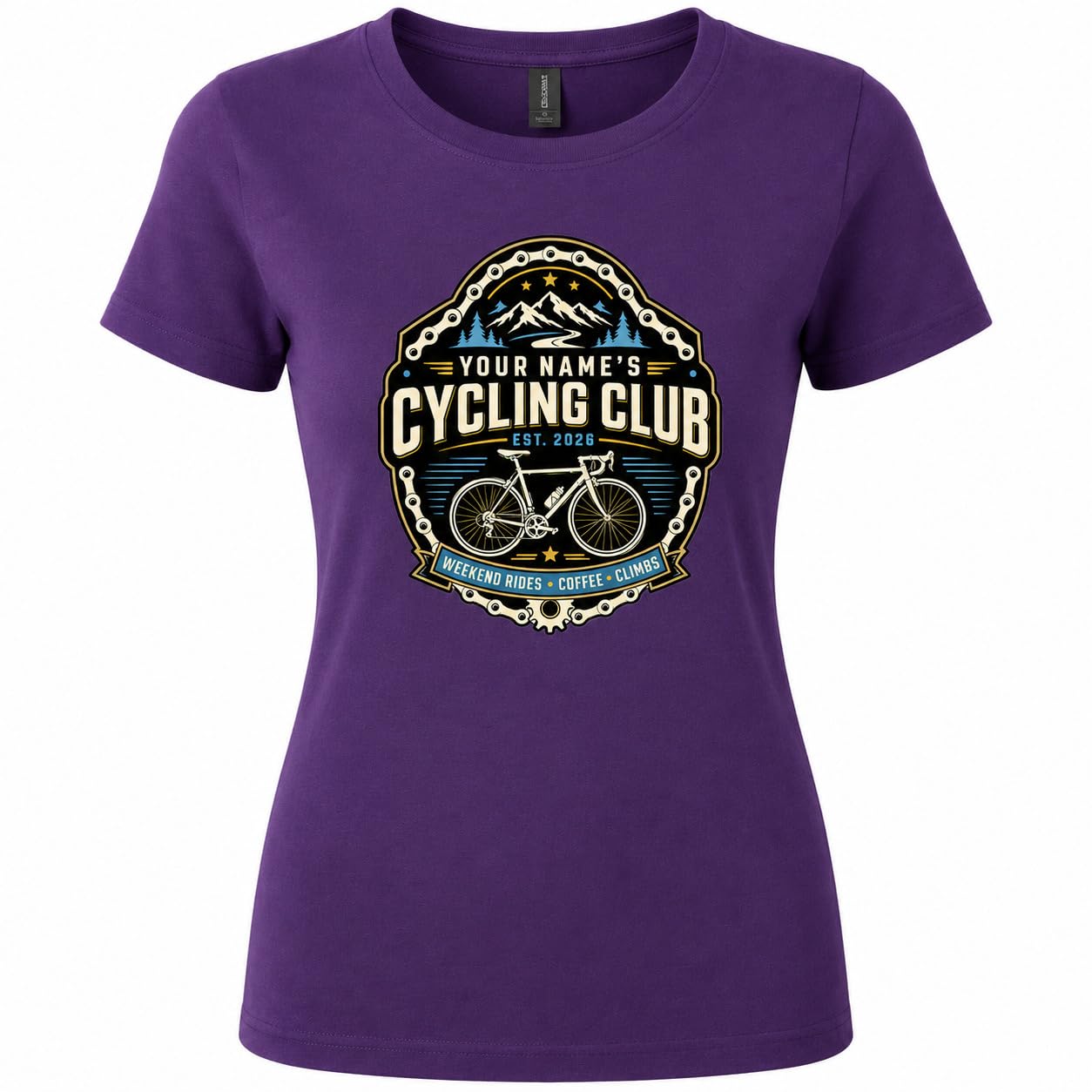 Women’s Personalised Cycling Club T-Shirt, Custom Name & Year Bike Rider T-Shirt, Cycling Gift for Women, Road Bicycle - Galaxy Tees