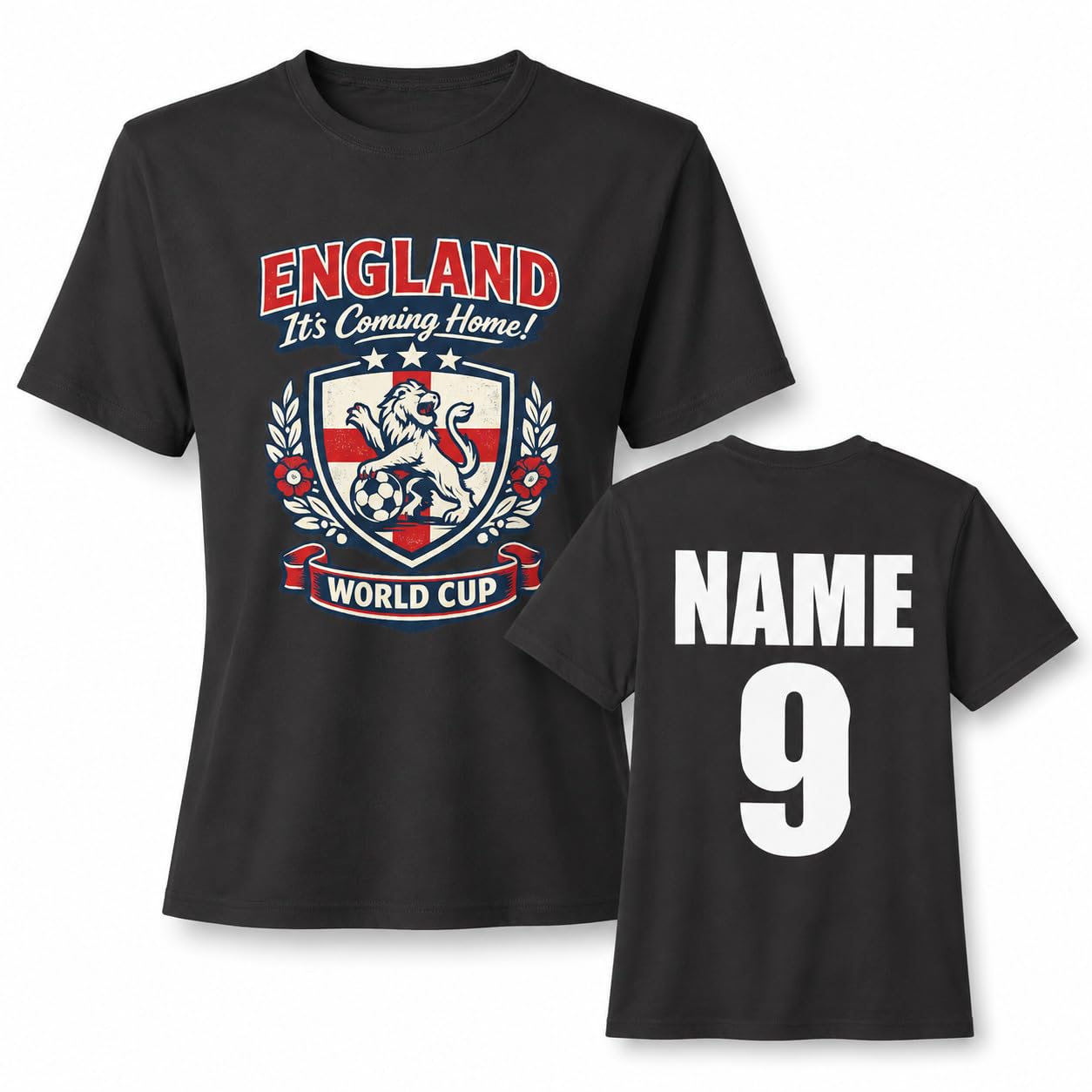 Personalised Galaxy Tees Women's Women’s England World Cup T-Shirt, Custom Name & Number Back Print, Ladies Football Fan Gift - Galaxy Tees