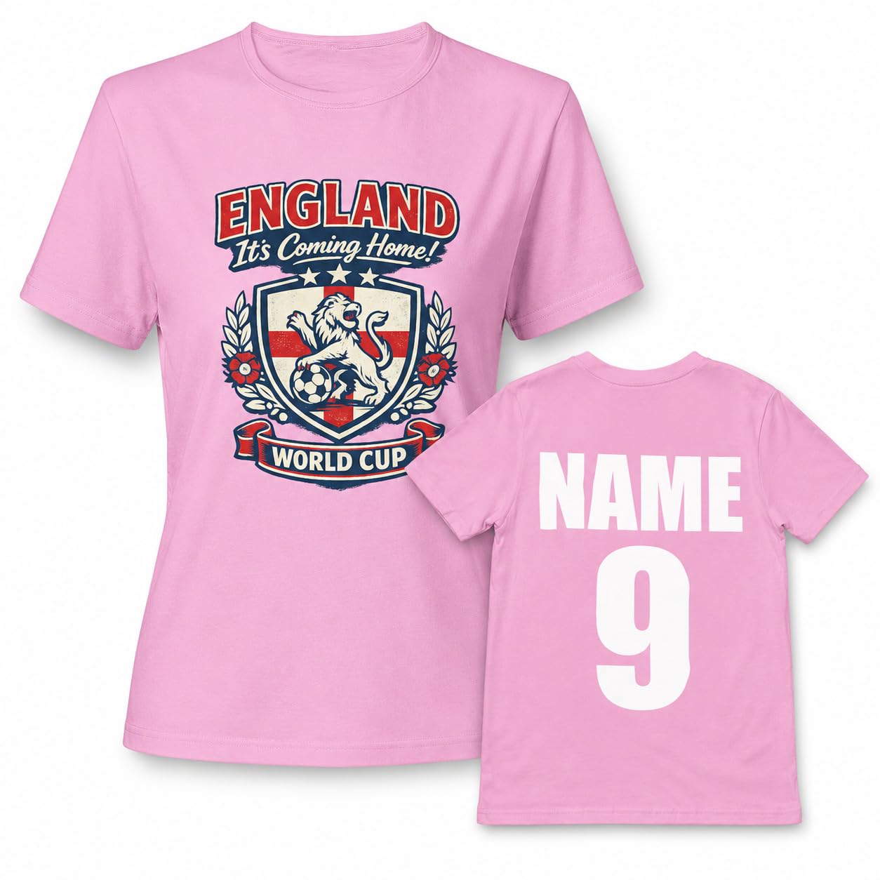 Personalised Galaxy Tees Women's Women’s England World Cup T-Shirt, Custom Name & Number Back Print, Ladies Football Fan Gift - Galaxy Tees