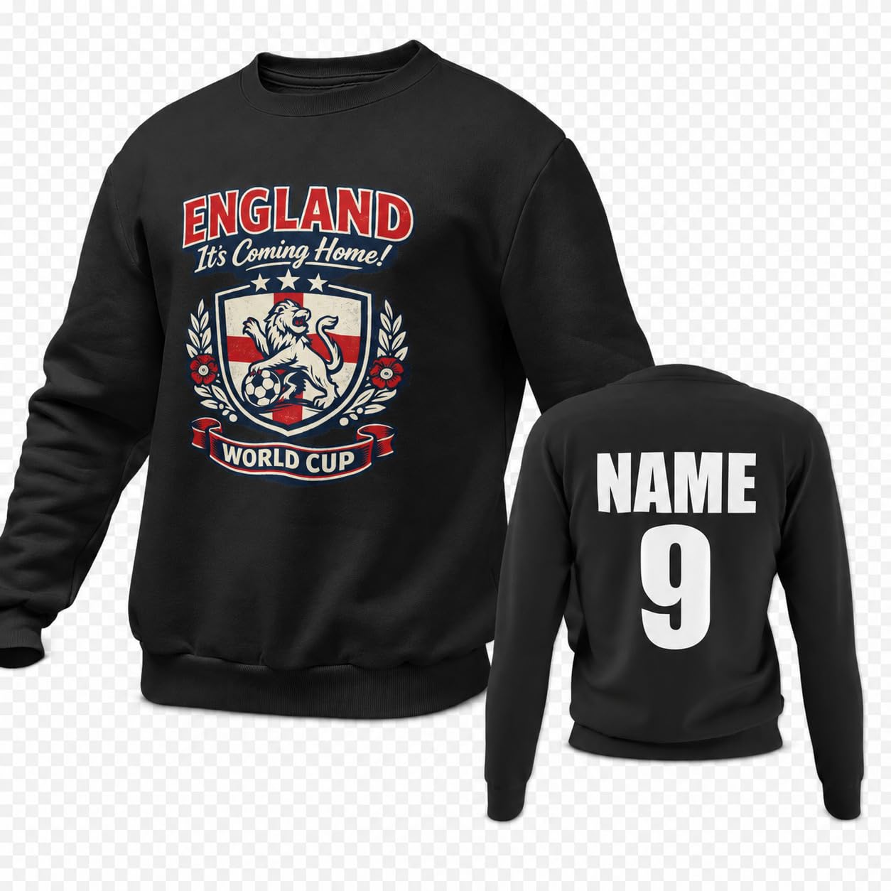 Personalised England World Cup Sweatshirt Custom Name Number Back Print Adult Football Fan Jumper Gift - Galaxy Tees