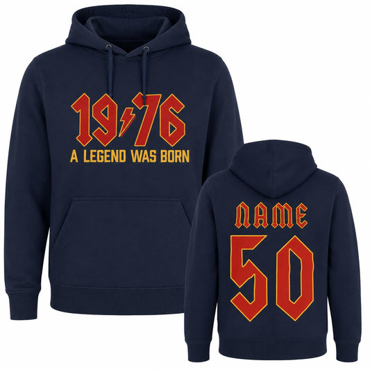 Personalised 50th Birthday Hoodie 2026 Vintage 1976 Rock Style Custom Name Back Print Unisex Birthday Gift - Galaxy Tees