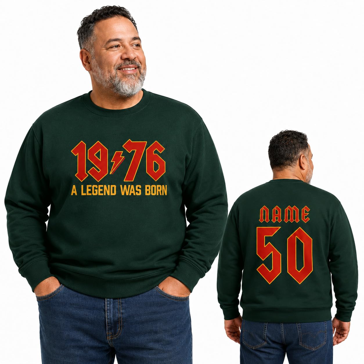 Personalised 50th Birthday Sweatshirt 2026 Vintage 1976 Rock Style Custom Name Back Print Unisex Birthday Gift - Galaxy Tees