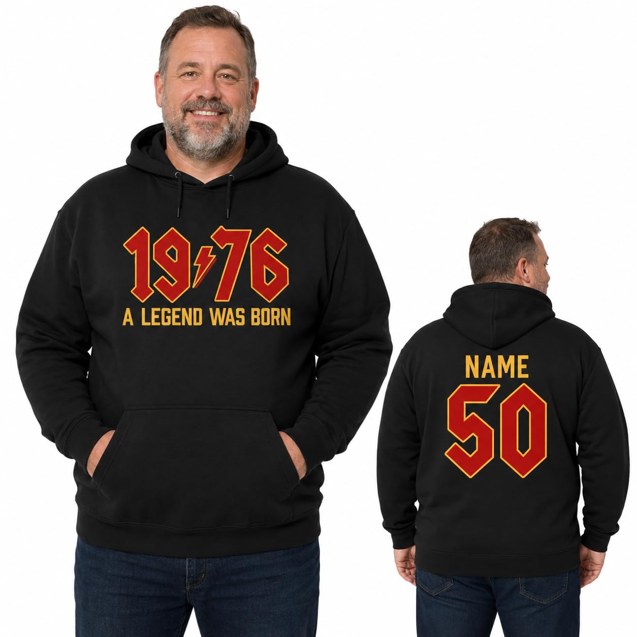 Personalised 50th Birthday Hoodie 2026 Vintage 1976 Rock Style Custom Name Back Print Unisex Birthday Gift - Galaxy Tees