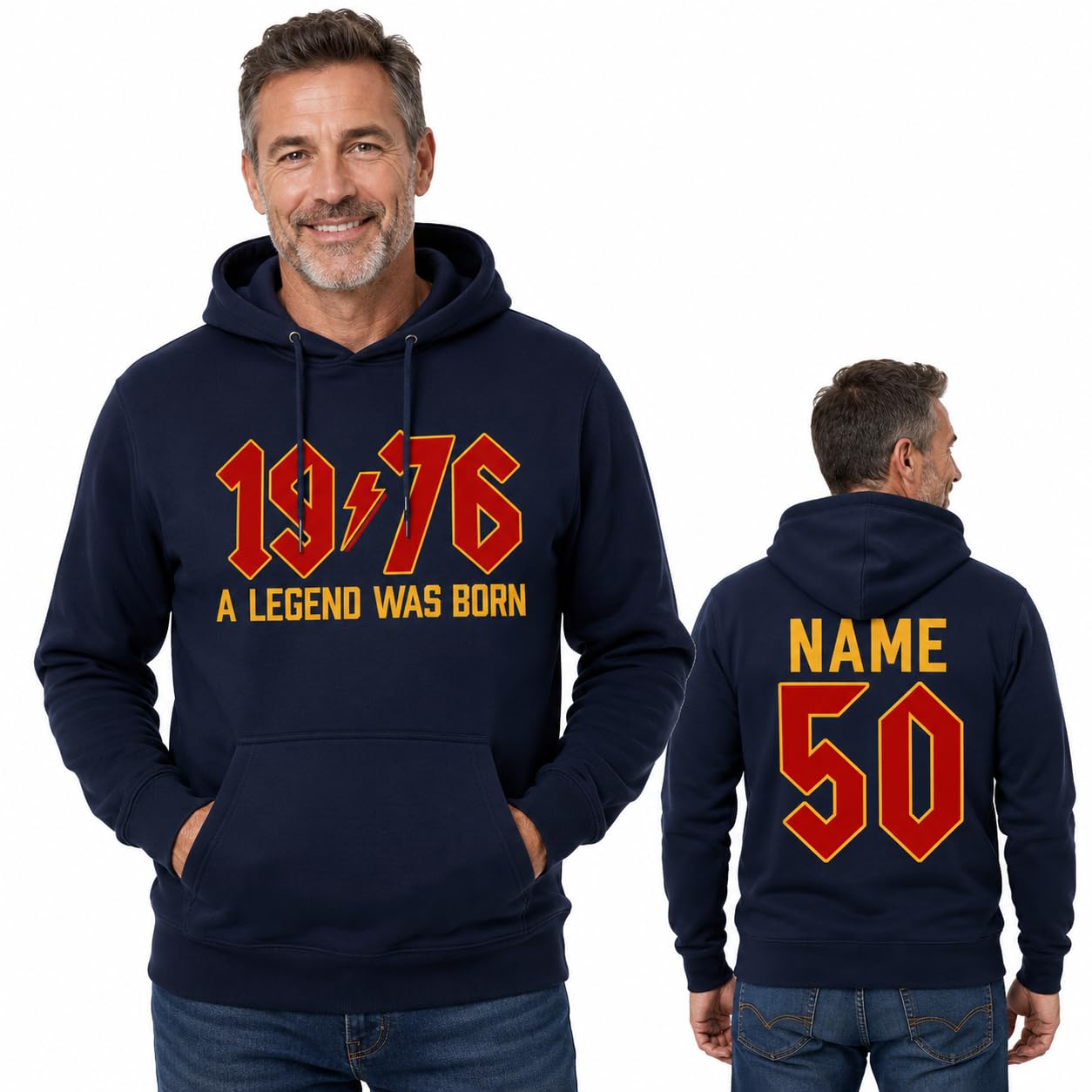 Personalised 50th Birthday Hoodie 2026 Vintage 1976 Rock Style Custom Name Back Print Unisex Birthday Gift - Galaxy Tees