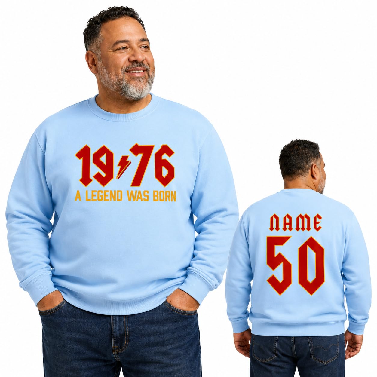 Personalised 50th Birthday Sweatshirt 2026 Vintage 1976 Rock Style Custom Name Back Print Unisex Birthday Gift - Galaxy Tees