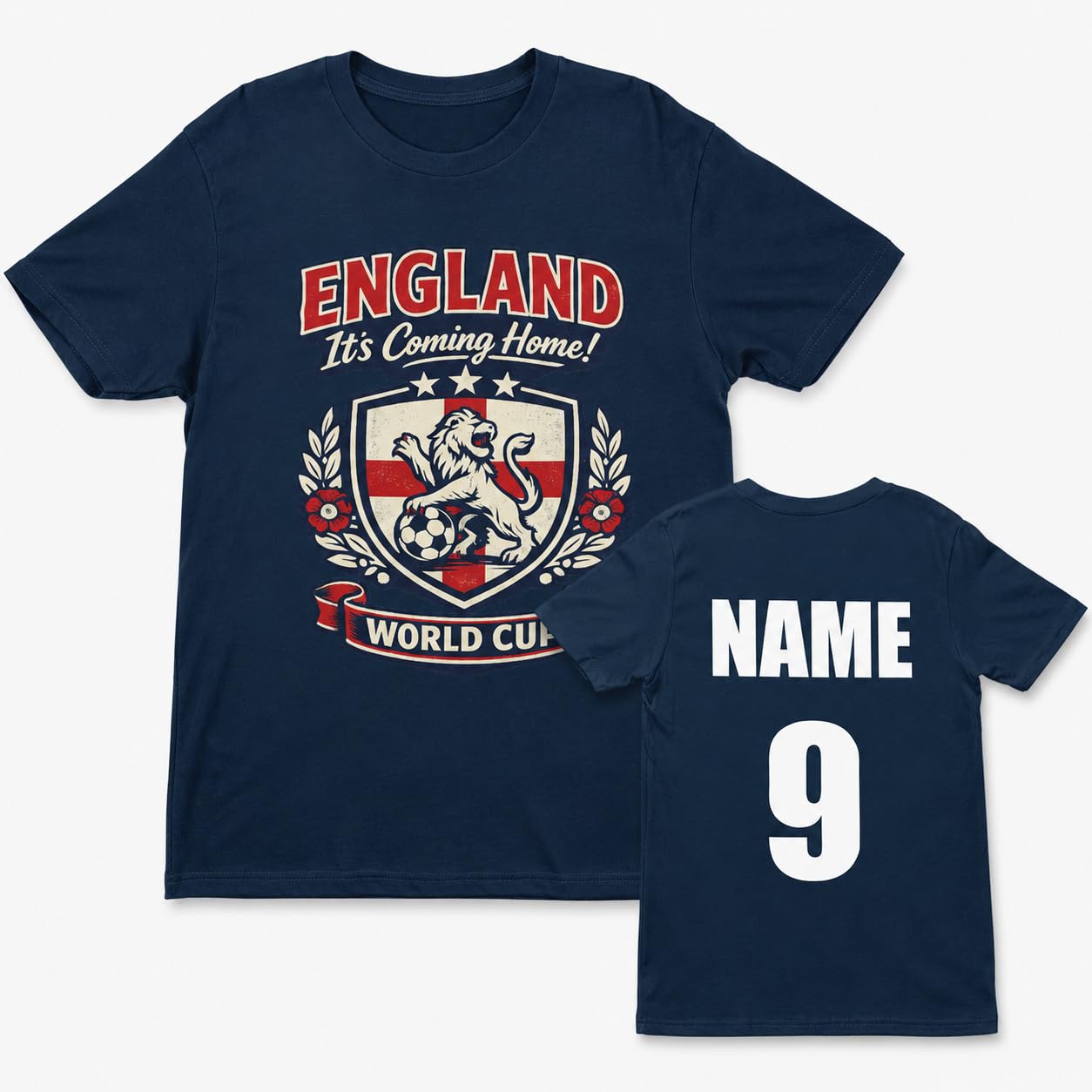 Personalised England World Cup T-Shirt, Custom Name & Number Back Print, Adult Unisex Football Fan Shirt, White Black Gift - Galaxy Tees
