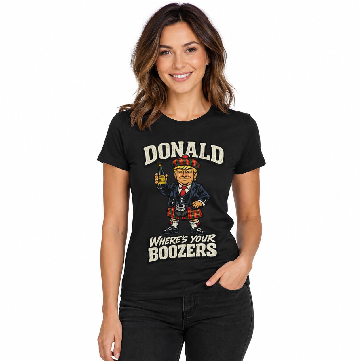 Galaxy Tees Women's Donald Where's Your Boozers T-Shirt Scottish Parody Tee - Galaxy Tees