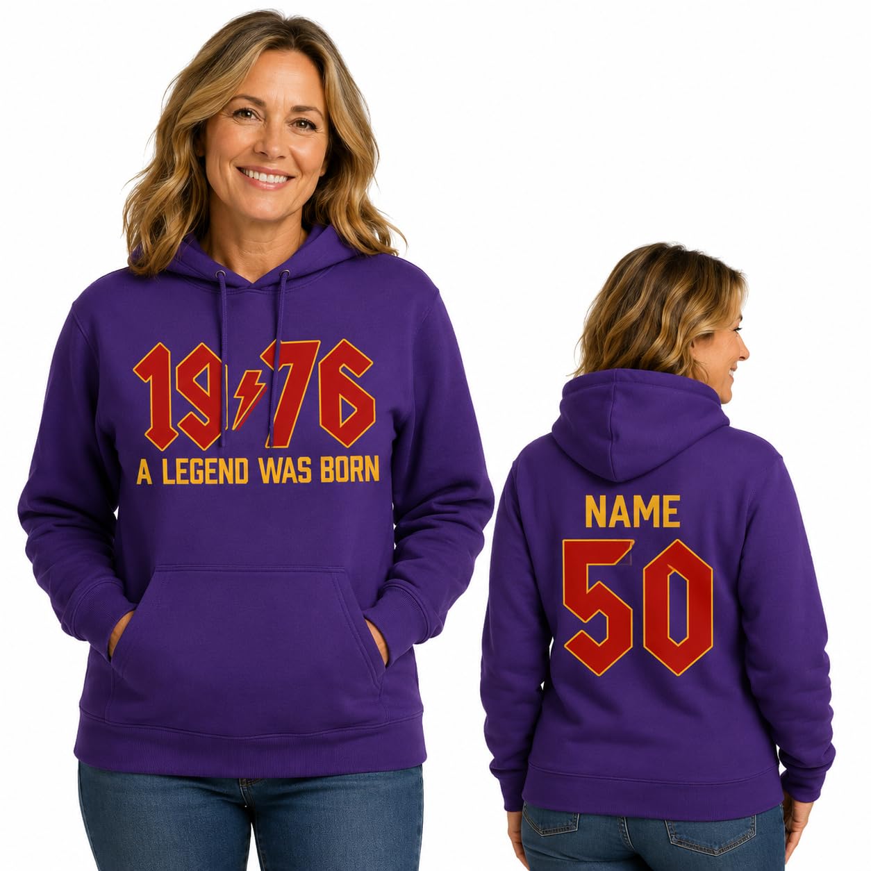 Personalised 50th Birthday Hoodie 2026 Vintage 1976 Rock Style Custom Name Back Print Unisex Birthday Gift - Galaxy Tees