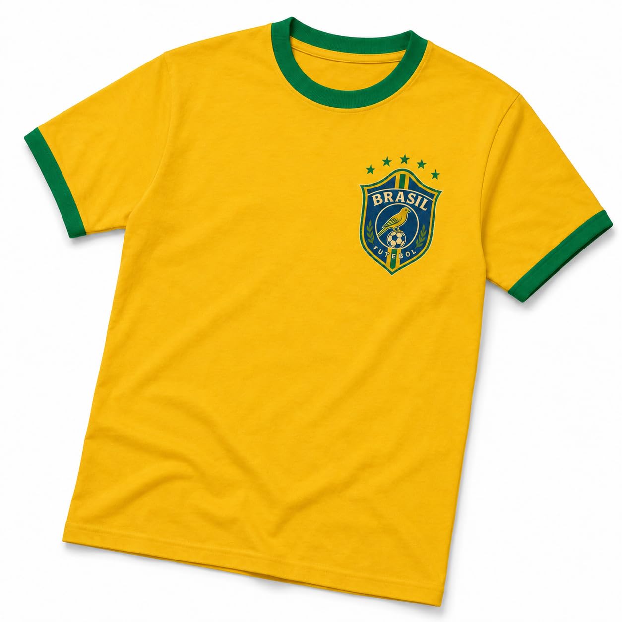 Galaxy Tees Retro Brazil Ringer T-Shirt Country Colour Contrast Tee - Galaxy Tees