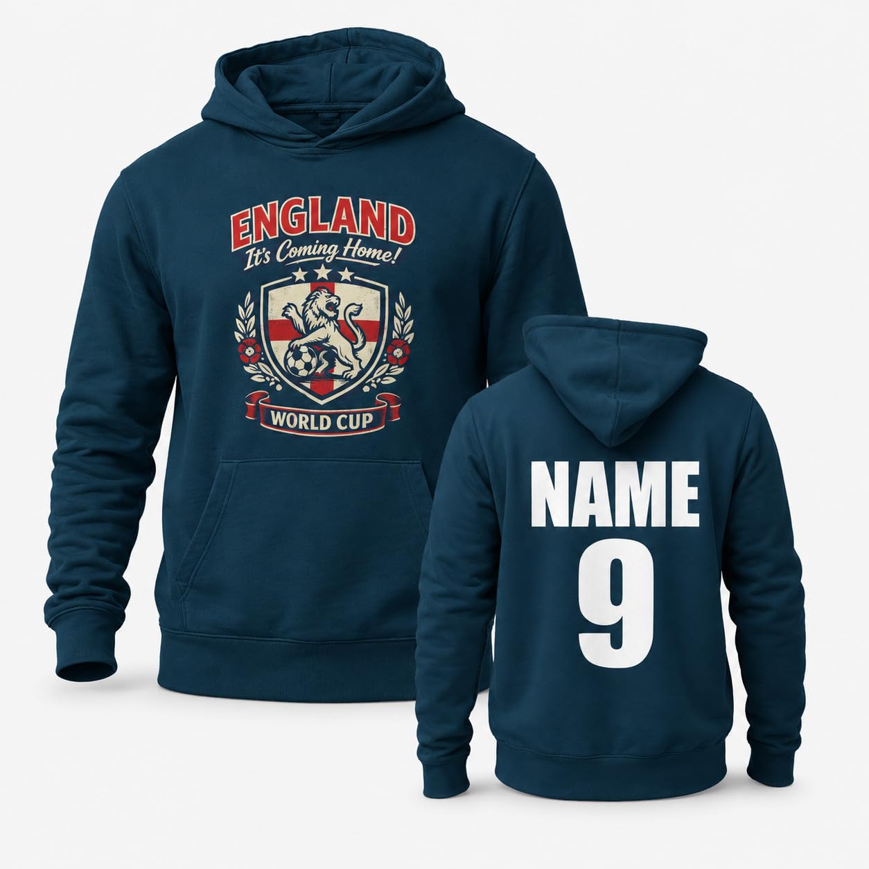 Personalised Galaxy Tees Unisex England World Cup Hoodie, Custom Name & Number Back Print, Adult Unisex Football Fan Gift - Galaxy Tees