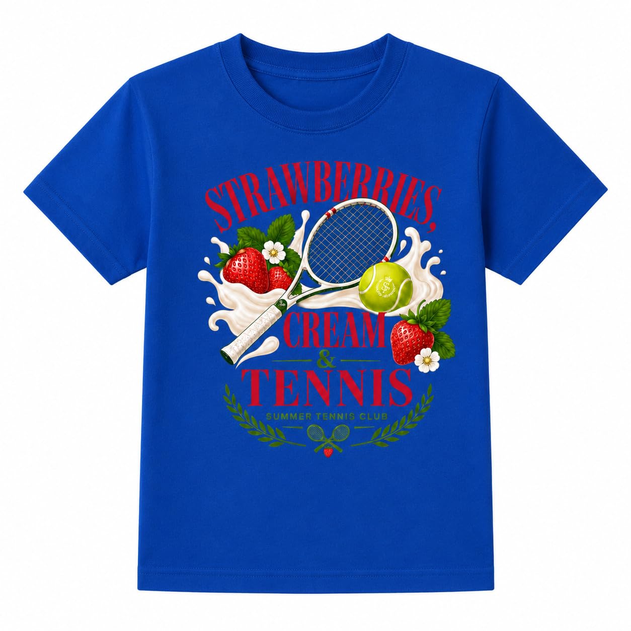 Galaxy Tees Kids' Strawberries Cream & Tennis T-Shirt Summer Tennis Gift - Galaxy Tees