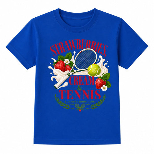 Galaxy Tees Kids' Strawberries Cream & Tennis T-Shirt Summer Tennis Gift - Galaxy Tees