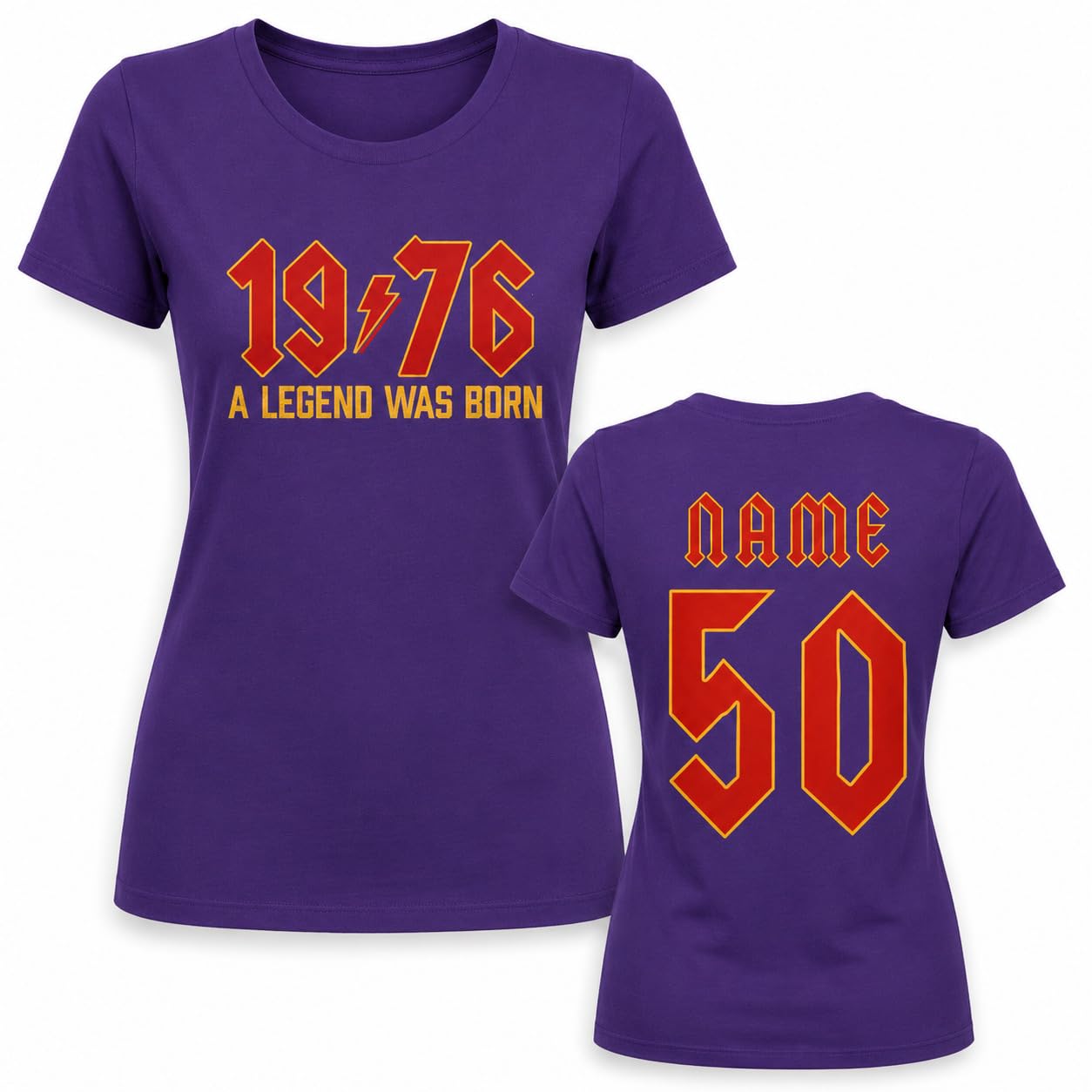 Women's Personalised 50th Birthday T-Shirt 2026 Vintage 1976 Rock Style Custom Name Back Print Ladies Gift T-Shirt - Galaxy Tees