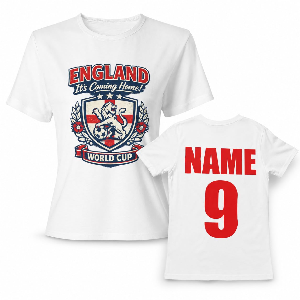 Personalised Galaxy Tees Women's Women’s England World Cup T-Shirt, Custom Name & Number Back Print, Ladies Football Fan Gift - Galaxy Tees