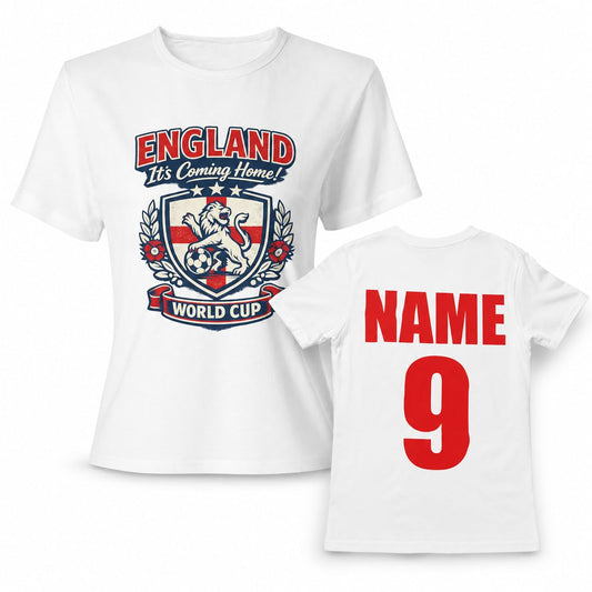 Personalised Galaxy Tees Women's Women’s England World Cup T-Shirt, Custom Name & Number Back Print, Ladies Football Fan Gift - Galaxy Tees