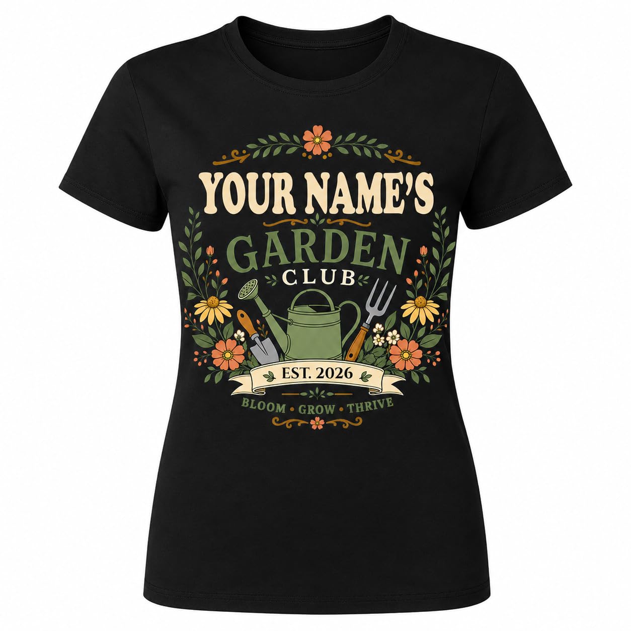 Women’s Personalised Garden Club T-Shirt Custom Name Year Gardening Gift Gardener Plant Lover T-Shirt - Galaxy Tees