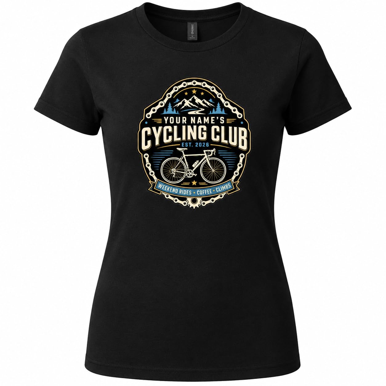 Women’s Personalised Cycling Club T-Shirt, Custom Name & Year Bike Rider T-Shirt, Cycling Gift for Women, Road Bicycle