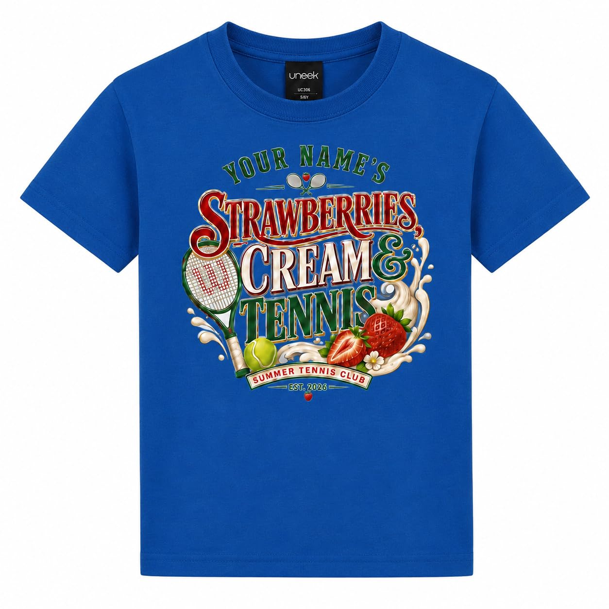 Galaxy Tees Kids' Personalised Strawberries Cream & Tennis T-Shirt - Galaxy Tees
