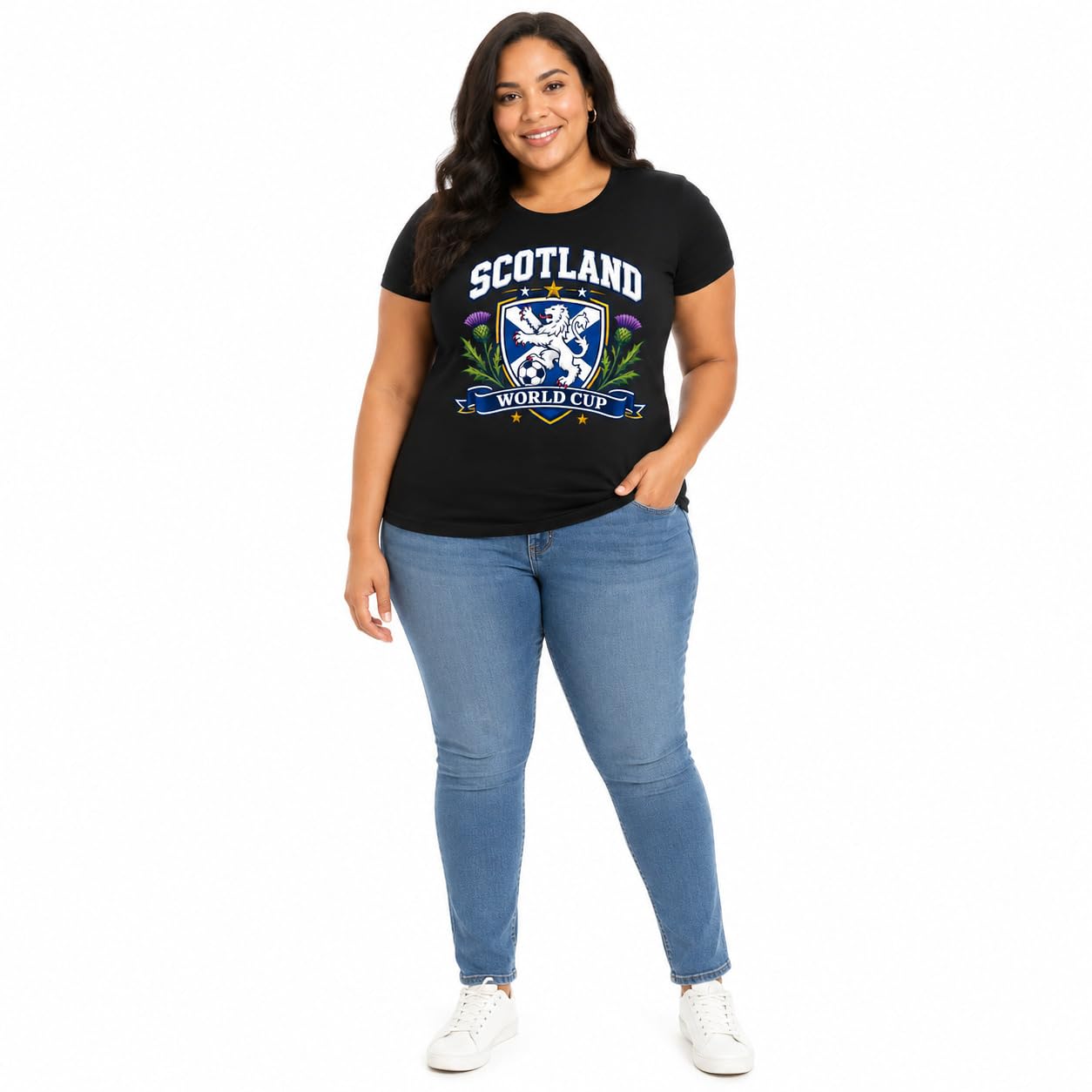 Women’s Scotland Saltire Thistle World Cup T-Shirt Ladies Scottish Football Fan T-Shirt Black Pink Purple Gift - Galaxy Tees