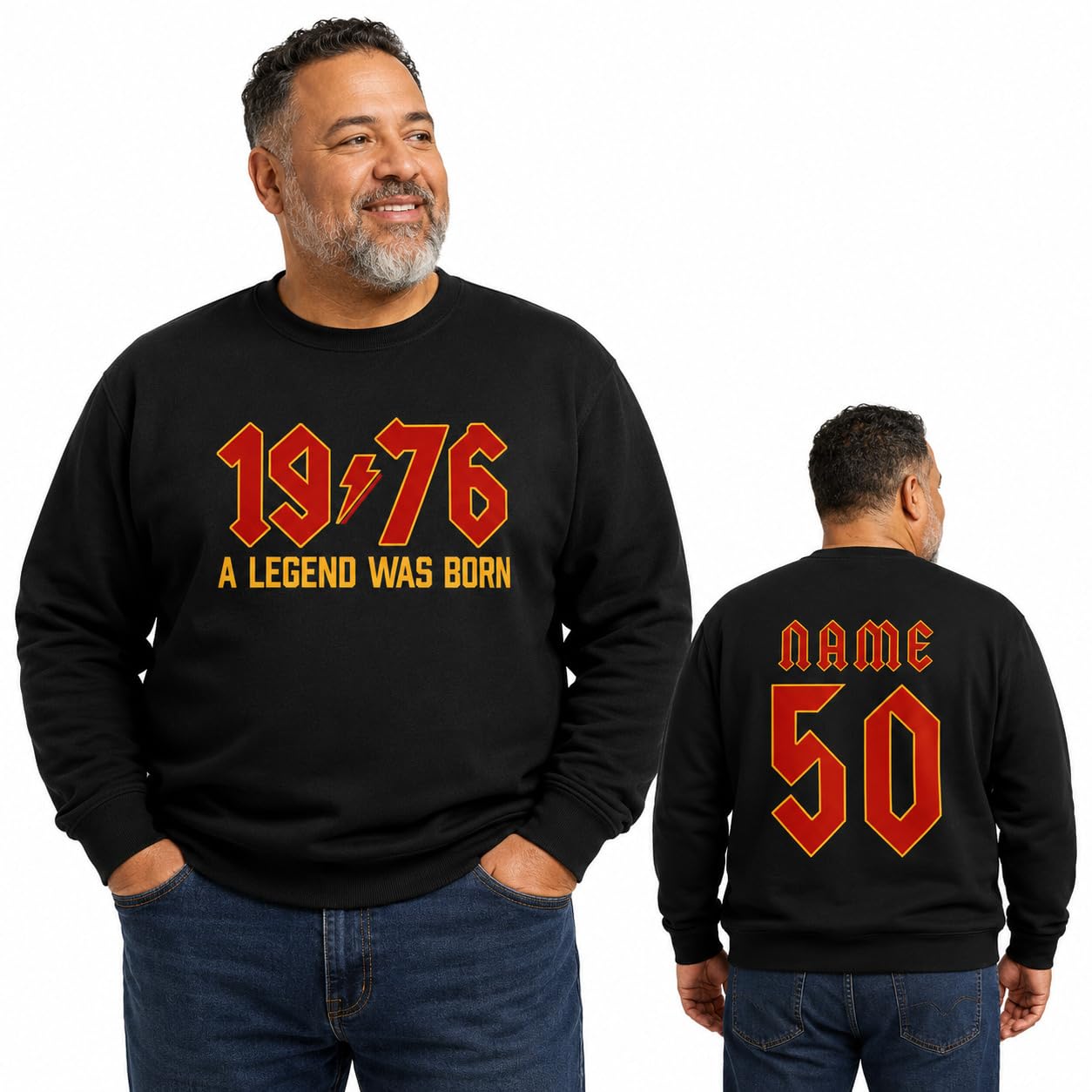 Personalised 50th Birthday Sweatshirt 2026 Vintage 1976 Rock Style Custom Name Back Print Unisex Birthday Gift - Galaxy Tees