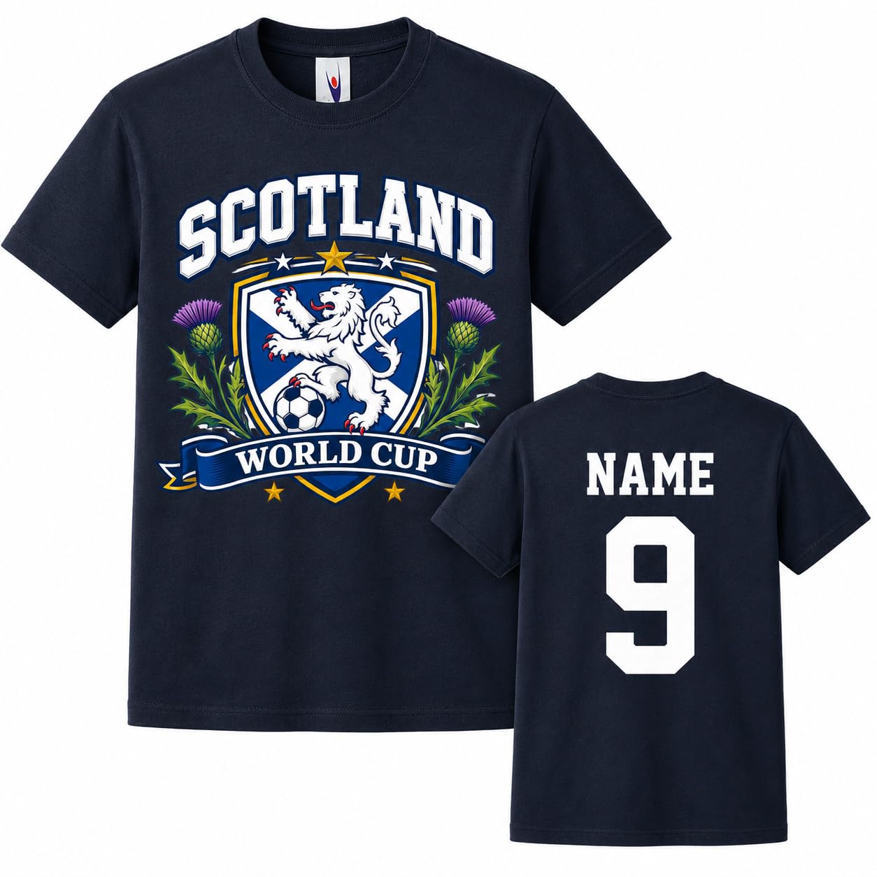 Kids Personalised Scotland Saltire Thistle World Cup T-Shirt Custom Name Number Boys Girls Football Fan T-Shirt Gift - Galaxy Tees