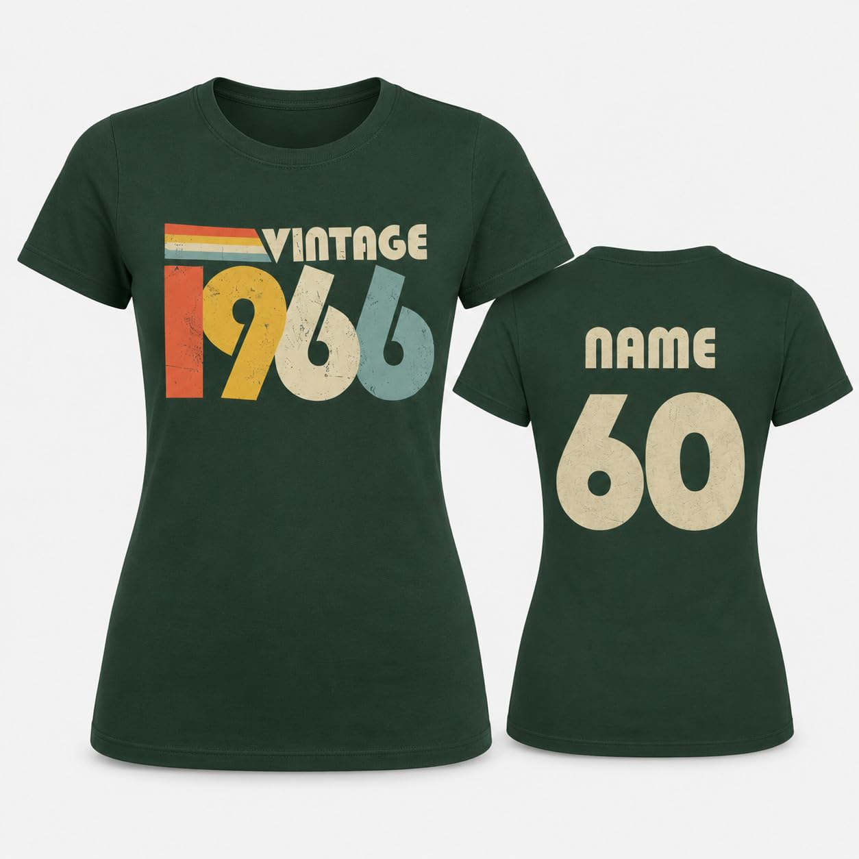 Personalised Vintage 1966 Women’s T-Shirt, 60th Birthday T-Shirt with Name on Back, Retro Born in 1966 Gift for Mum Nan Wife - Galaxy Tees
