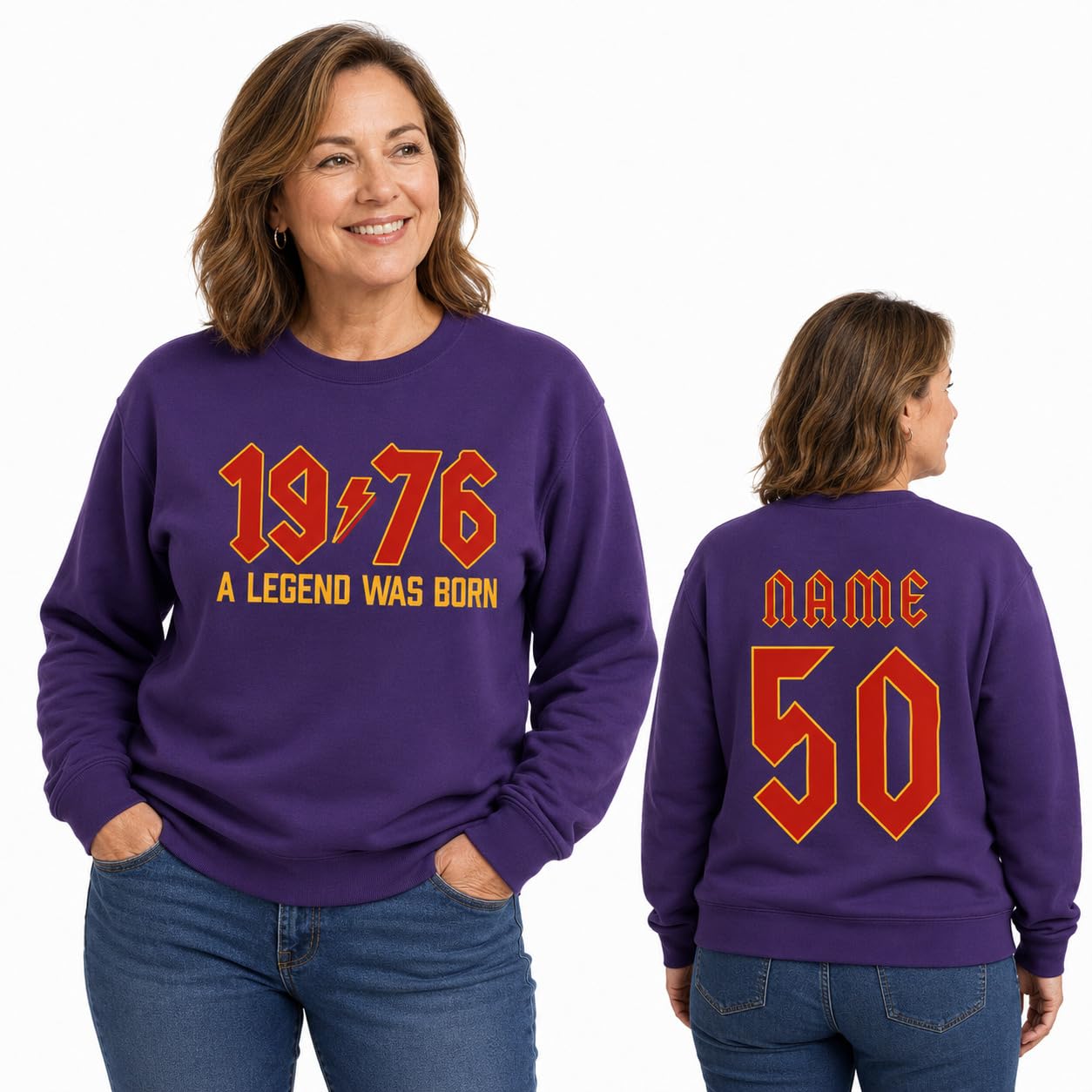 Personalised 50th Birthday Sweatshirt 2026 Vintage 1976 Rock Style Custom Name Back Print Unisex Birthday Gift - Galaxy Tees