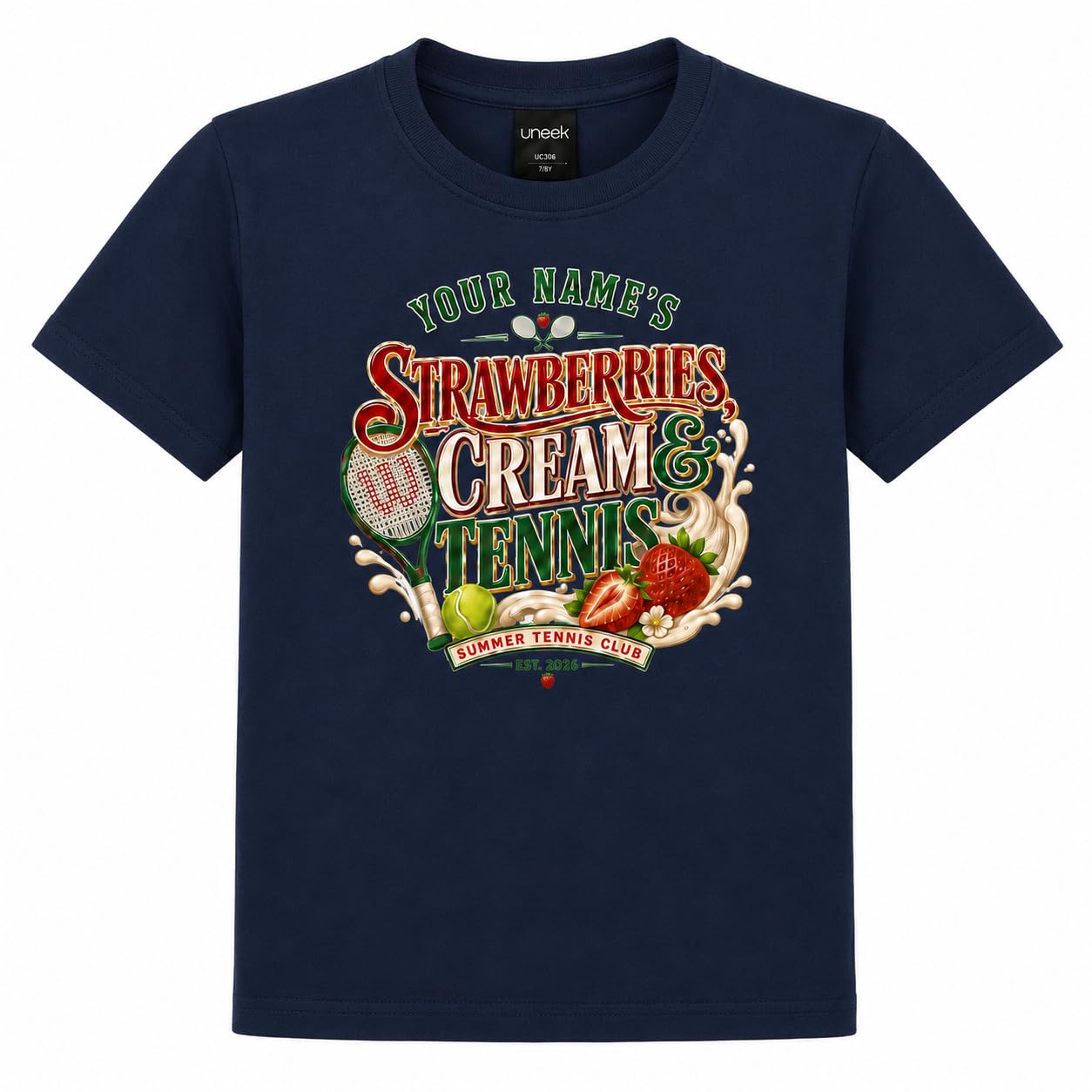 Galaxy Tees Kids' Personalised Strawberries Cream & Tennis T-Shirt - Galaxy Tees