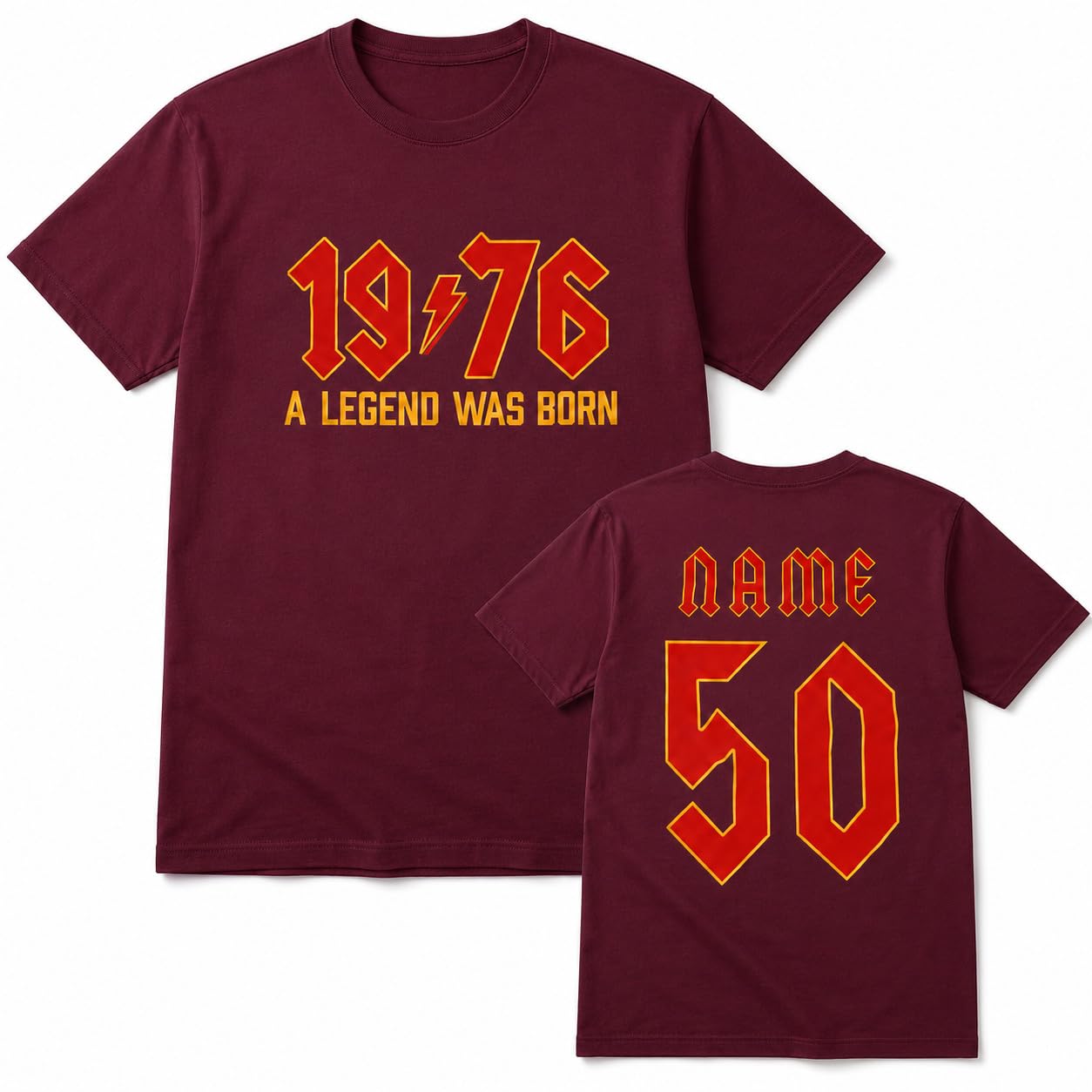 Personalised 50th Birthday T-Shirt 2026 Vintage 1976 Rock Style Custom Name Back Print Men's Birthday Gift T-Shirt - Galaxy Tees