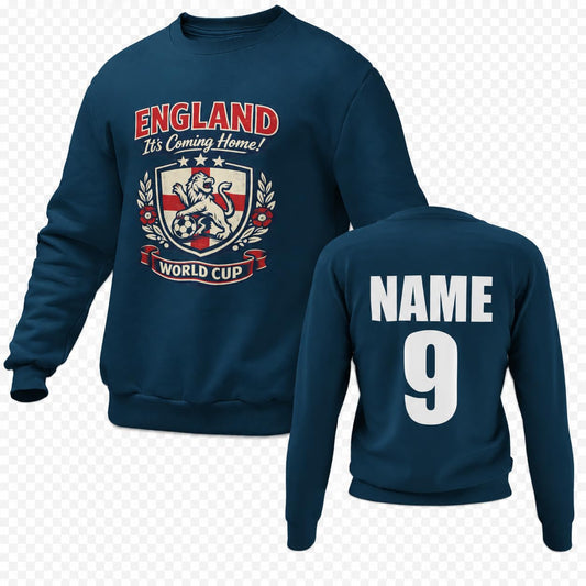 Personalised England World Cup Sweatshirt Custom Name Number Back Print Adult Football Fan Jumper Gift - Galaxy Tees