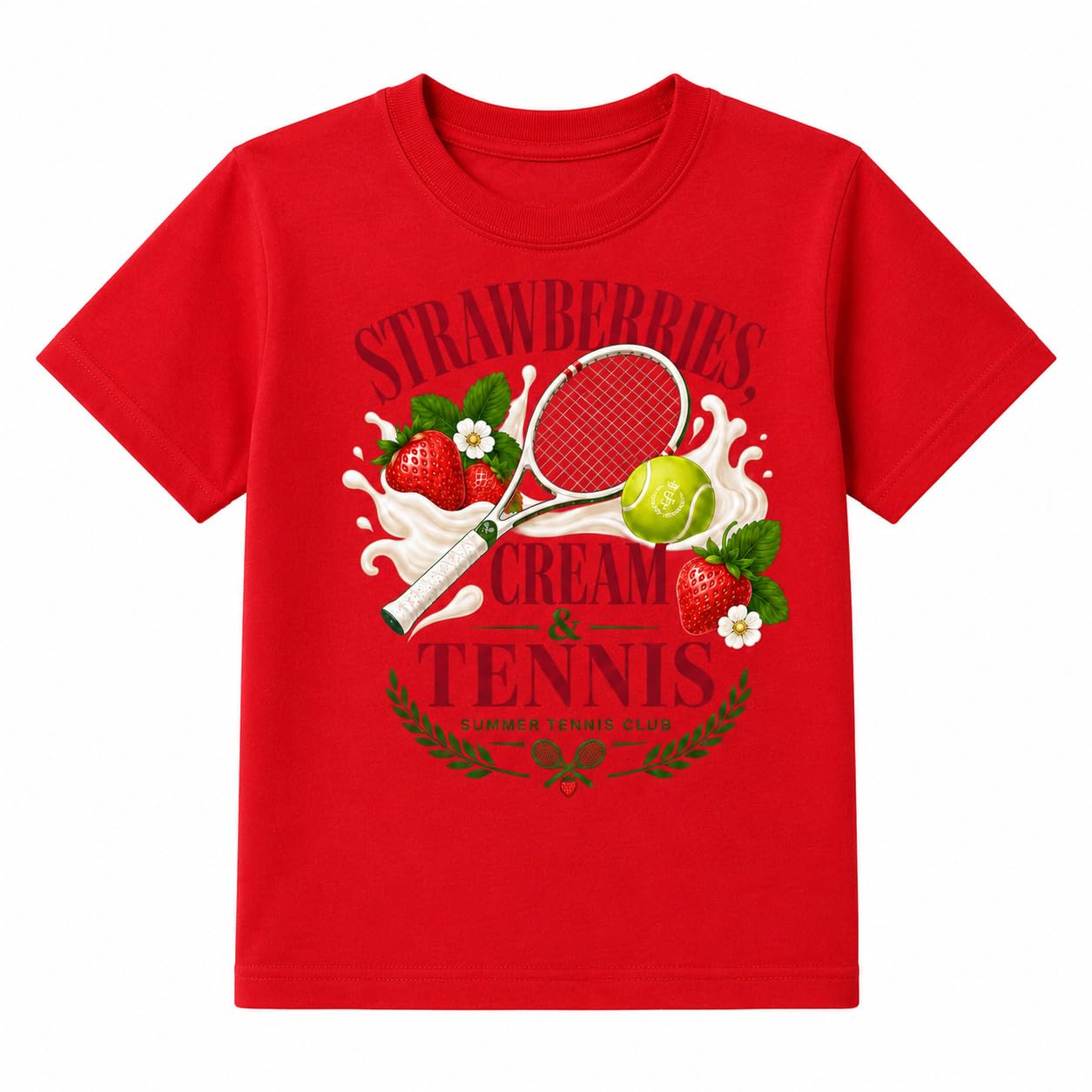 Galaxy Tees Kids' Strawberries Cream & Tennis T-Shirt Summer Tennis Gift