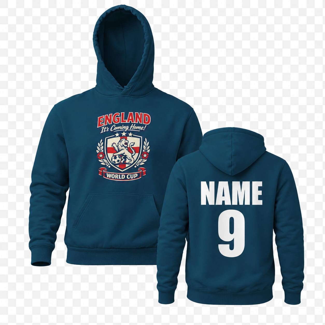 Personalised Galaxy Tees Kids England World Cup Hoodie, Custom Name & Number Back Print, Children’s Football Fan Pullover Top Gift - Galaxy Tees
