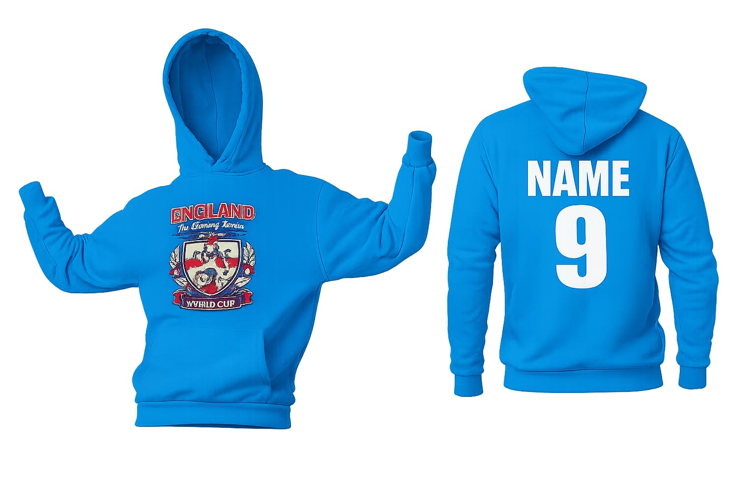 Personalised Galaxy Tees Kids England World Cup Hoodie, Custom Name & Number Back Print, Children’s Football Fan Pullover Top Gift - Galaxy Tees