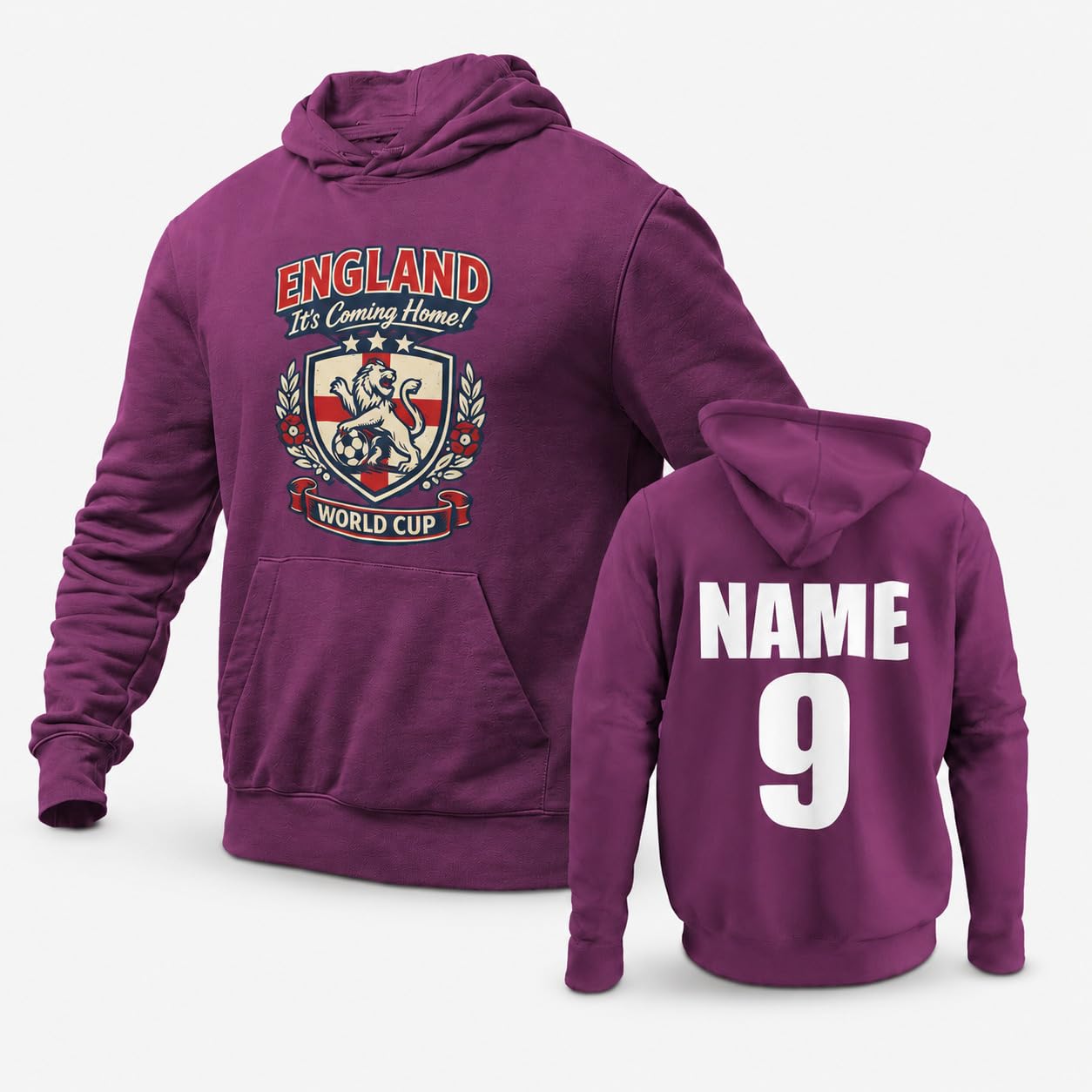 Personalised Galaxy Tees Unisex England World Cup Hoodie, Custom Name & Number Back Print, Adult Unisex Football Fan Gift - Galaxy Tees