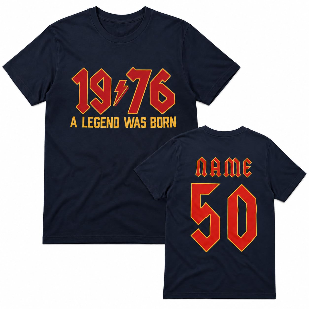 Personalised 50th Birthday T-Shirt 2026 Vintage 1976 Rock Style Custom Name Back Print Men's Birthday Gift T-Shirt - Galaxy Tees