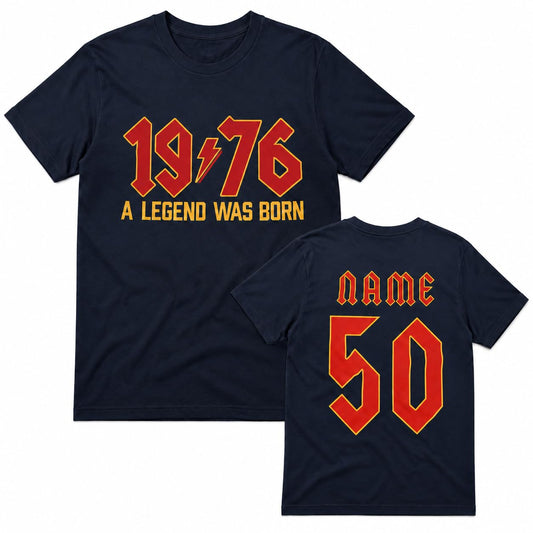 Personalised 50th Birthday T-Shirt 2026 Vintage 1976 Rock Style Custom Name Back Print Men's Birthday Gift T-Shirt - Galaxy Tees