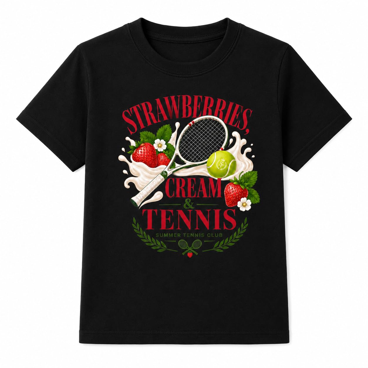 Galaxy Tees Kids' Strawberries Cream & Tennis T-Shirt Summer Tennis Gift