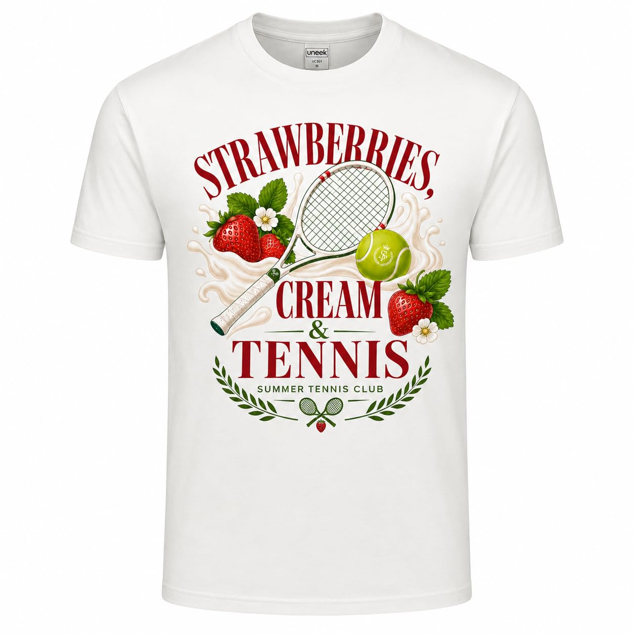 Galaxy Tees Strawberries Cream & Tennis T-Shirt Summer Tennis Gift Tee - Galaxy Tees