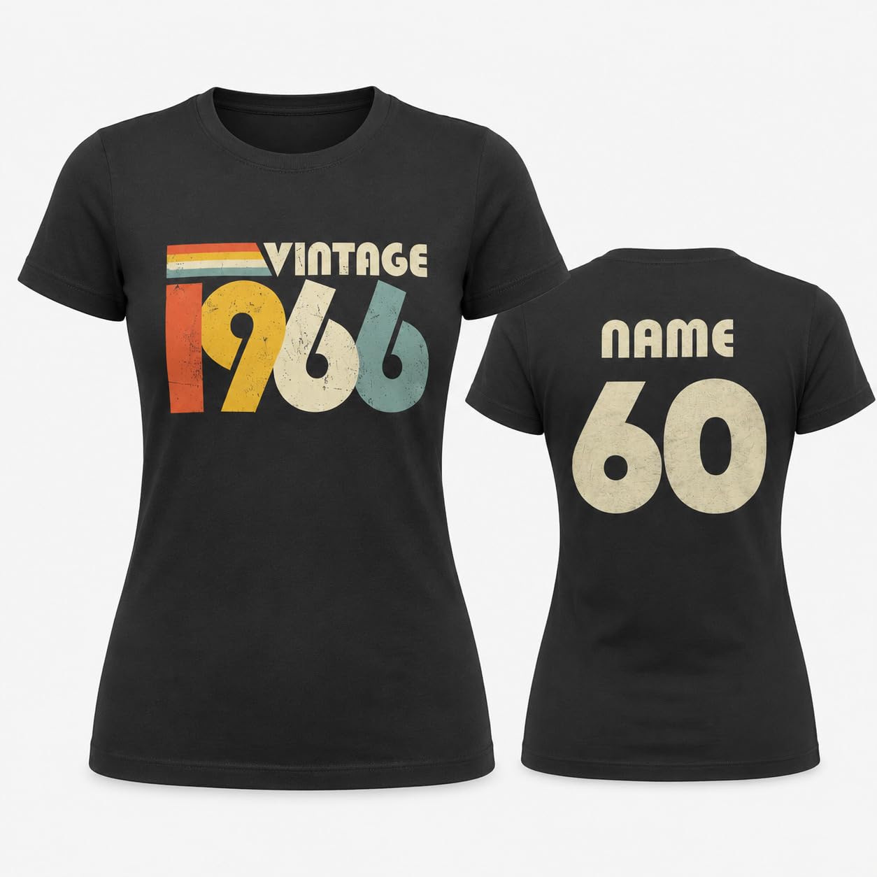 Personalised Vintage 1966 Women’s T-Shirt, 60th Birthday T-Shirt with Name on Back, Retro Born in 1966 Gift for Mum Nan Wife - Galaxy Tees