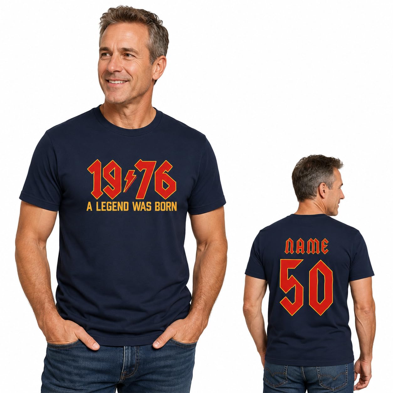 Personalised 50th Birthday T-Shirt 2026 Vintage 1976 Rock Style Custom Name Back Print Men's Birthday Gift T-Shirt - Galaxy Tees